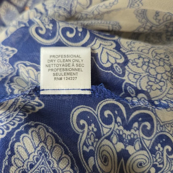 NWT MISA Imaan Size Small Blue White Multi Tile Ruffle Sheer High-Low Maxi Dress